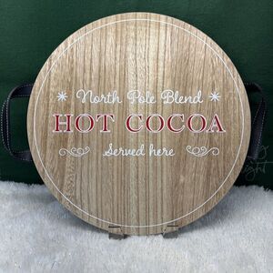 Wondershop North Pole Hot Cocoa Serving Tray Faux Leather Handles 21” Diameter
